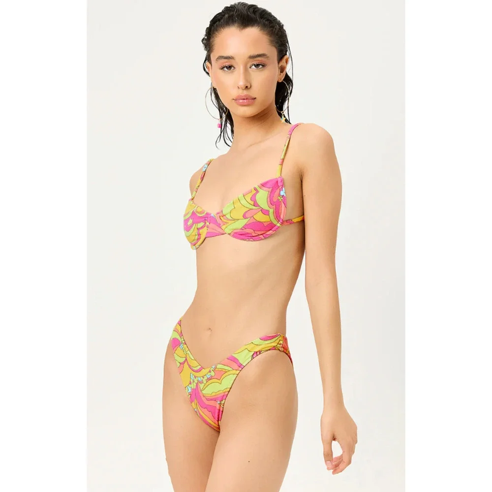 Frankie's Bikinis Maggie Terry Bikini Bottoms in peace terry